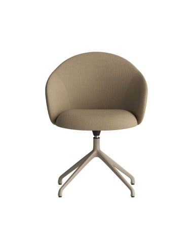 Chaise Volta pivotante en teinte sable, dossier arrondi et base en métal 4 branches, présentation frontale - Volta