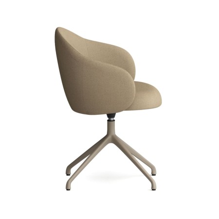 Chaise Volta pivotante beige, silhouette latérale mettant en valeur la courbure du dossier et l’assise rembourrée - Volta