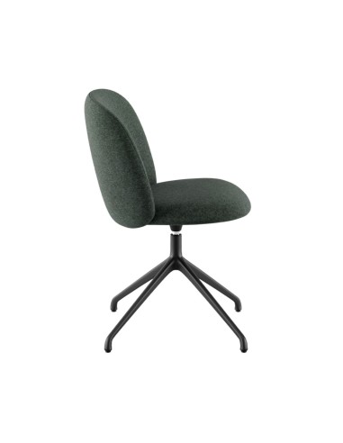 Chaise tapissée verte pivotante, piètement étoile noir, vue de profil - Volta