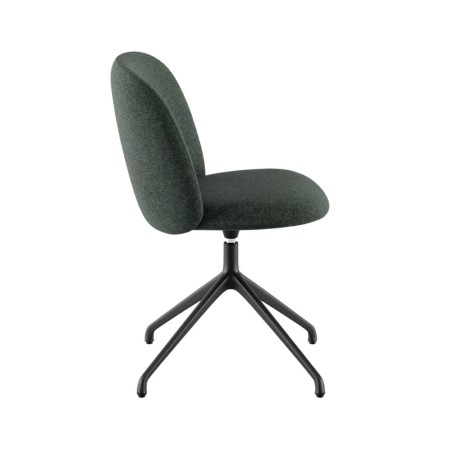 Chaise tapissée verte pivotante, piètement étoile noir, vue de profil - Volta