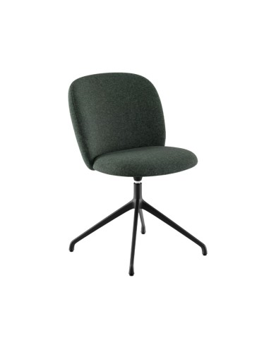 Chaise tapissée verte pivotante, piètement étoile noir, vue de trois-quarts - Volta