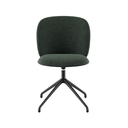 Chaise tapissée verte pivotante, piètement étoile noir, vue de face - Volta