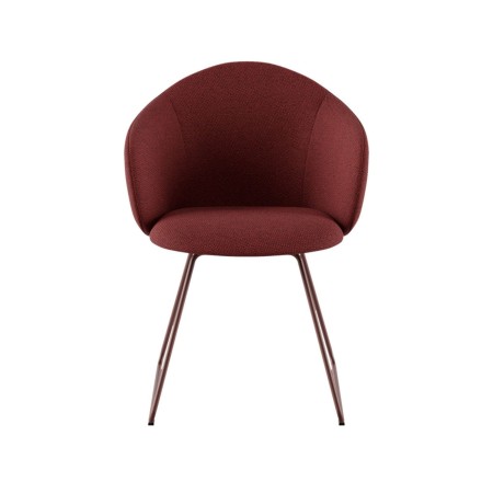 Chaise tapissée rouge avec piètement métallique luge cuivre, vue de face - Volta