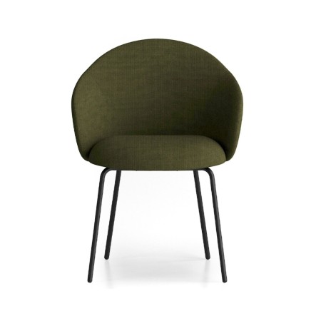 Chaise tapissée vert foncé avec piètement métallique noir, vue de face - Volta
