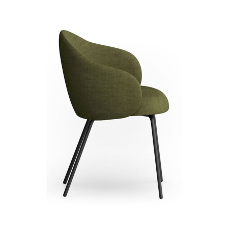 Chaise tapissée vert foncé avec piètement métallique noir, vue de profil - Volta
