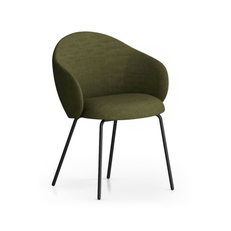 Chaise tapissée vert foncé avec piètement métallique noir, vue de trois quart - Volta