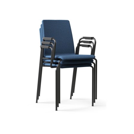 Chaises de réunion avec accoudoirs autour d'une table piétement noir empilé – Moon