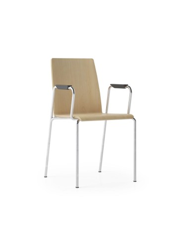 Chaises empilables Moon Wood bois clair, piètement blanc et accoudoirs – Moon Wood