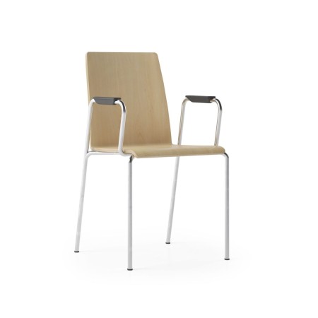 Chaises empilables Moon Wood bois clair, piètement blanc et accoudoirs – Moon Wood