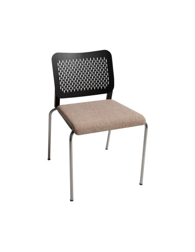 Chaise visiteur WAIT en plastique gris et assise rembourrée avec piètement 4 pieds