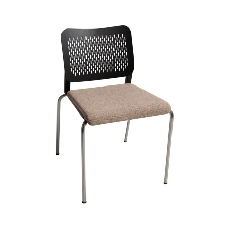 Chaise visiteur WAIT en plastique gris et assise rembourrée avec piètement 4 pieds