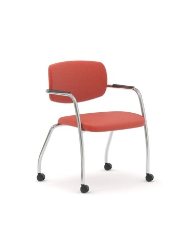 Chaise en tissu rouge, structure en acier avec roulettes GAMA