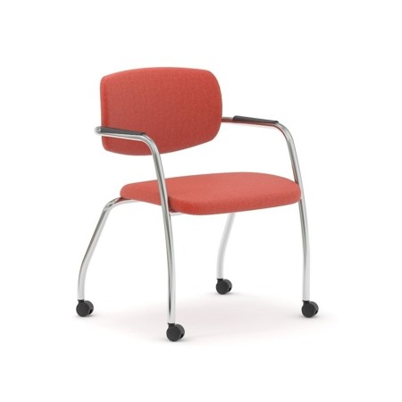 Chaise en tissu rouge, structure en acier avec roulettes GAMA