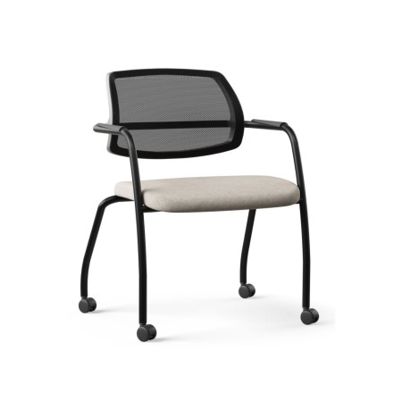 Siège sur roulettes avec assise beige, dossier noir