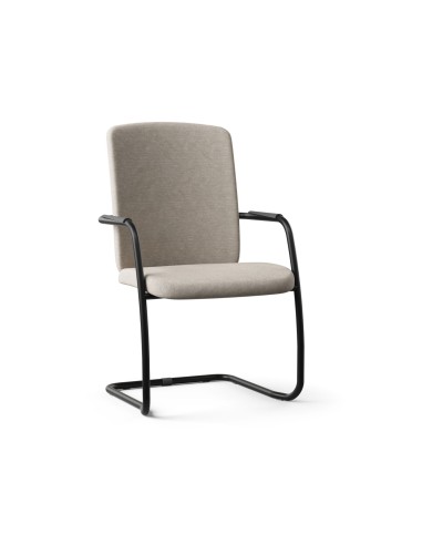 Chaise dossier haut en tissu beige et pieds noirs en luge