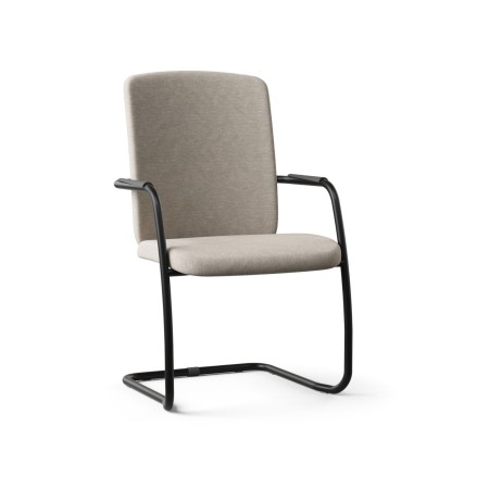 Chaise dossier haut en tissu beige et pieds noirs en luge