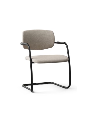 Chaise dossier bas en tissu beige et piètement noir luge