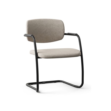 Chaise dossier bas en tissu beige et piètement noir luge