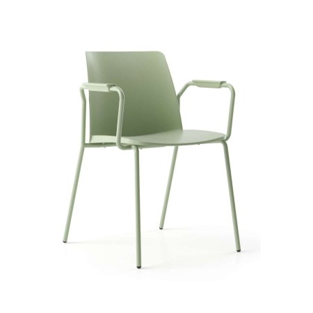 Chaise Polytone L verte avec accoudoirs – design minimaliste pour salle de réunion