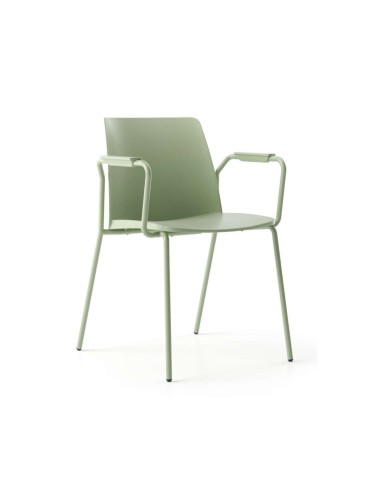 Chaise Polytone L verte avec accoudoirs – design minimaliste pour salle de réunion