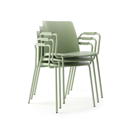 Chaise Polytone L verte avec accoudoirs – design minimaliste pour salle de réunion 2