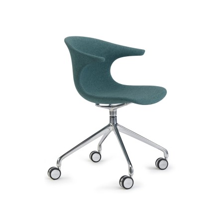Chaise sur roulettes tissu bleu piètement poli – Pure Loop Mono Design
