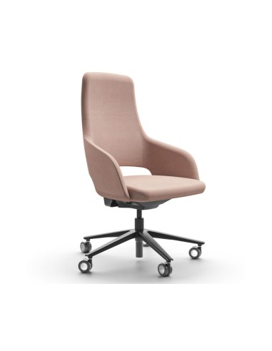 Chaise de conférence Sandie tissu rose, dossier moyen avec roulettes