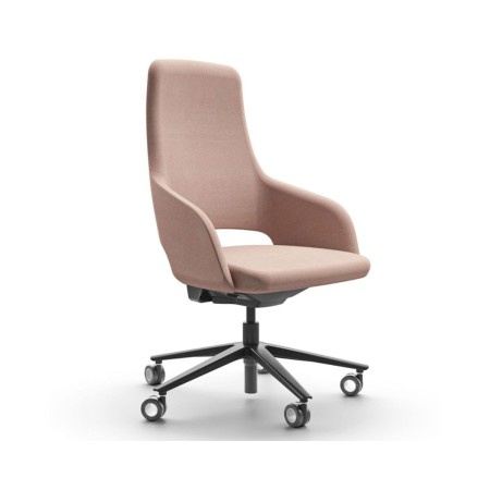 Chaise de conférence Sandie tissu rose, dossier moyen avec roulettes