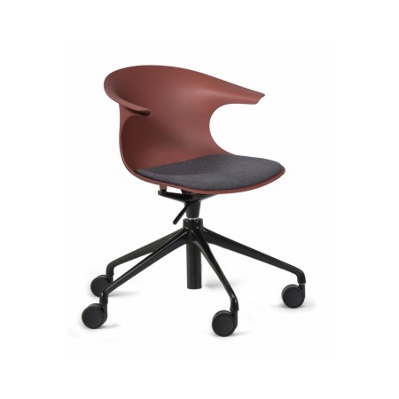 Chaise Loop Mono Design à roulettes, piètement 4 branches noir et coque rouge