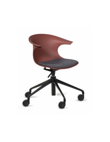 Chaise Loop Mono Design à roulettes, piètement 4 branches noir et coque rouge