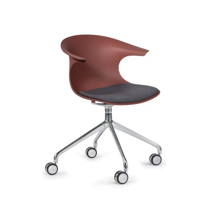 Chaise Loop Mono Design à roulettes, piètement 4 branches noir et coque rouge