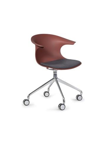 Chaise Loop Mono Design à roulettes, piètement 4 branches noir et coque rouge