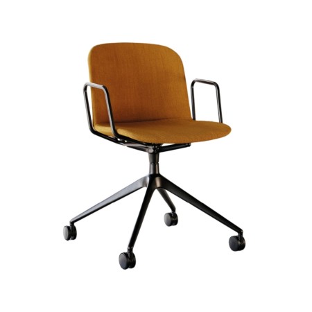 Chaise Relief en tissu ocre avec pied étoile noir à roulettes sur fond blanc – photo produit mobilier professionnel monbureau