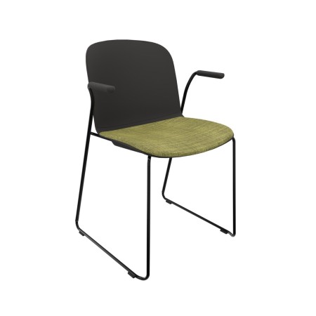 Chaise de réunion Relief noire avec assise en tissu vert et accoudoirs ouverts pour salle de conférence