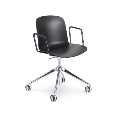 Chaise de bureau noire avec accoudoirs sur base 4 branches à roulettes – modèle Relief updown