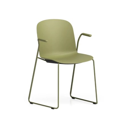 Chaise Relief avec assise en plastique confortable - plastique vert et acier noir pour salle d'attente