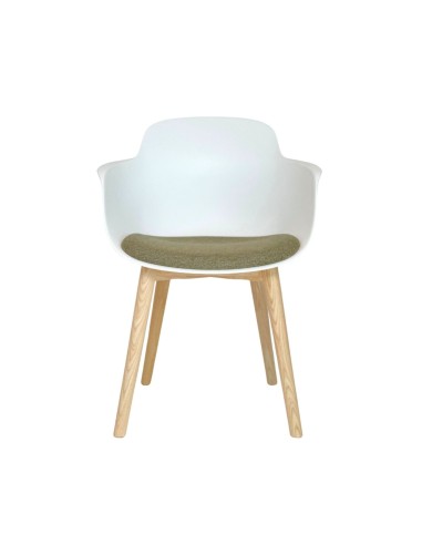 Chaise coque plastique avec assise tissu et pieds bois – Sicla Wood