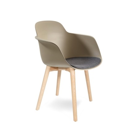 Chaise coque plastique avec assise tissu anthracite et pieds en bois – Sicla