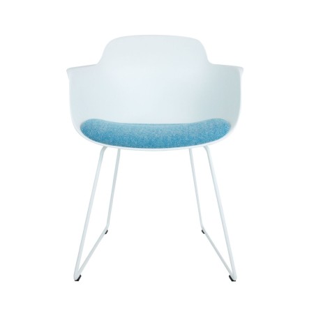 Chaise Sicla design avec coque en plastique et tissu et structure traîneau – vue de face