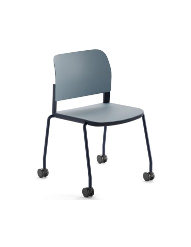 Chaise de formation mobile Volo en plastique gris, piètement sur roulettes, usage professionnel