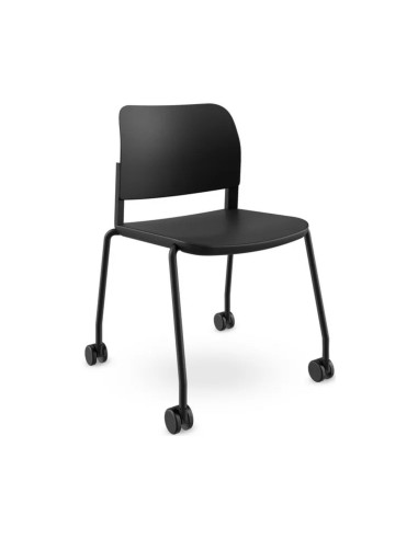 Chaise Volo pour salle de formation, assise plastique et structure métal, vue de face en noir