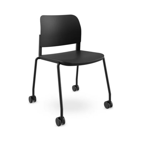 Chaise Volo pour salle de formation, assise plastique et structure métal, vue de face en noir