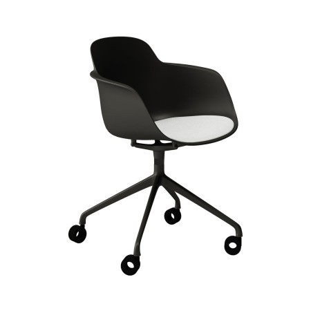 Chaise Sicla pivotante à roulettes avec coque noir et assise tissu