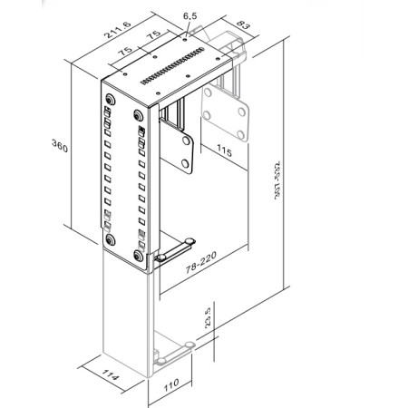 Schéma technique du support UC réglable – dimensions complètes